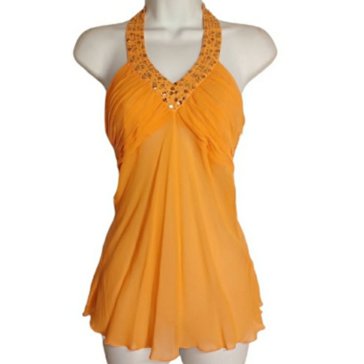 Forever 21 Silk Orange Pleated Sequins Beaded Halter Top New With Tags Size: Medium Color: Orange 100% Silk Beautiful Halter Top Embellished Silver Color Sequins And Beads Woven Semi Sheer Top, See Pictures Dress It Up Or Wear It With Jeans For A Casual Look Open To Reasonable Offers Bundle 2+ Items For A Discount Ships Same Day/Next Day Smoke Free And Pet Free Home Colors May Be Slightly Off In Pictures Due To Lighting Orange Y2k Outfit, Orange Outfits Aesthetic, Orange Y2k, Lace Peplum Blouse, Black Lace Crop Top, Floral Ruffle Top, Forever 21 Tops Blouses, Orange Outfit, Pink Crewneck