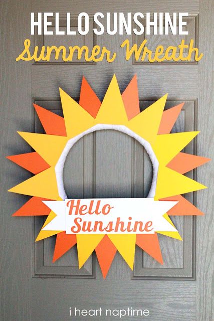 a door hanger with the words hello sunshine written in orange and yellow on it