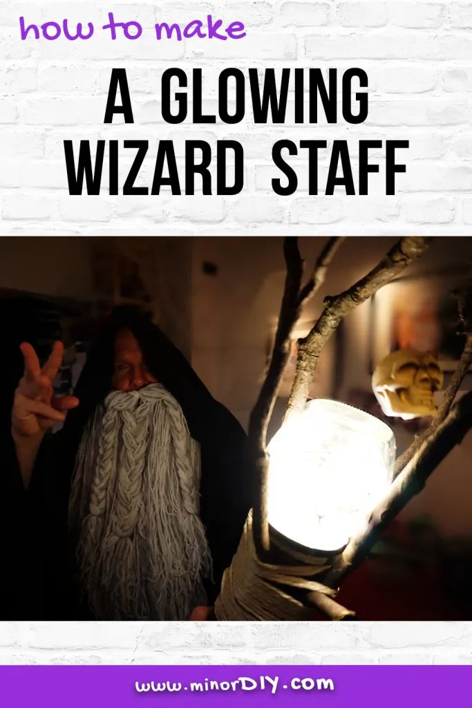 a wizard standing next to a tree with the words how to make a glowing wizard staff