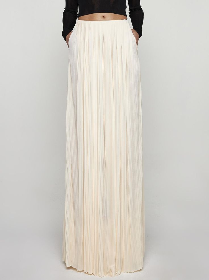 100% viscose Long Pleated Silk Skirt, Chic Silk Skirt With Accordion Pleats, Summer Flared Maxi Skirt In Viscose, Silk Long Pleated Skirt With Lining, Cream Silk Flowy Skirt, Long Silk Pleated Skirt With Lining, Flowy Cream Silk Skirt, Relaxed Fit Flared Viscose Maxi Skirt, Relaxed Flared Viscose Maxi Skirt