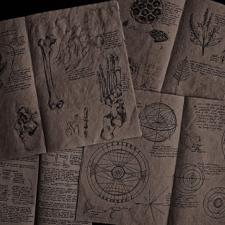 several pieces of paper with drawings on them