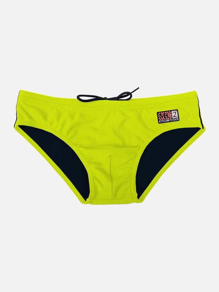 Man swim briefsFluo yellow colorSlim fitLow waistTrue to sizeElasticated waistband and interior drawstringInside liningComposition:87% polyestere, 17% elastane. Care instructions: cold wash by running water and neutral soap. Do not soak. Do not dry in contact with other garments. Sporty Yellow Swim Trunks For The Beach, Yellow Nylon Swimwear For Swimming, Summer Training Swim Trunks Brief, Fitted Moisture-wicking Yellow Bottoms, Fitted Yellow Moisture-wicking Bottoms, Fitted Swim Trunks With Drawstring, Yellow Tie-side Swimming Bottoms, Yellow Nylon Beachwear Swimwear, Yellow Nylon Swimwear For Poolside