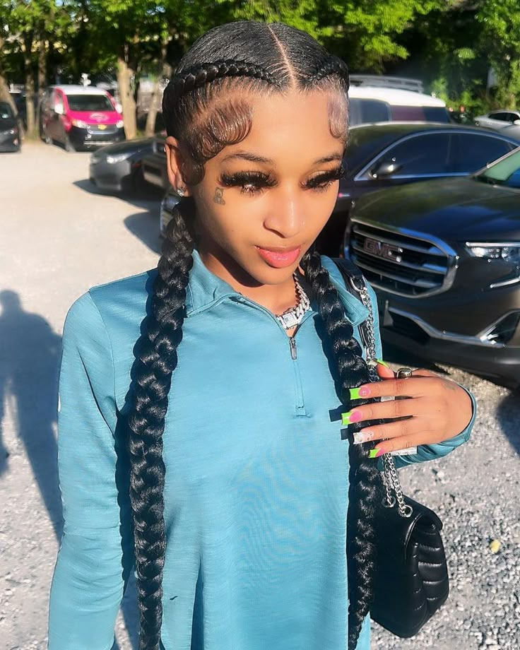 Two Braids Hairstyle, Two Braids Hairstyle Black Women, Hairstyle Black Women, 2 Feed In Braids, Braided Crown Hairstyles, Feed In Braids, Two Braid Hairstyles, 2 Braids, Cute Box Braids