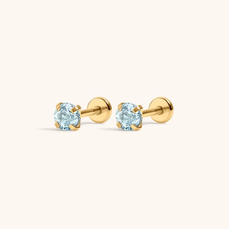 Aquamarine Nap Earrings (Gold) Nap Earrings, March Baby, Lobe Piercings, Green Chalcedony, 18k Gold Earrings, Lobe Piercing, Traditional Earrings, Earring Posts, Gold Earring