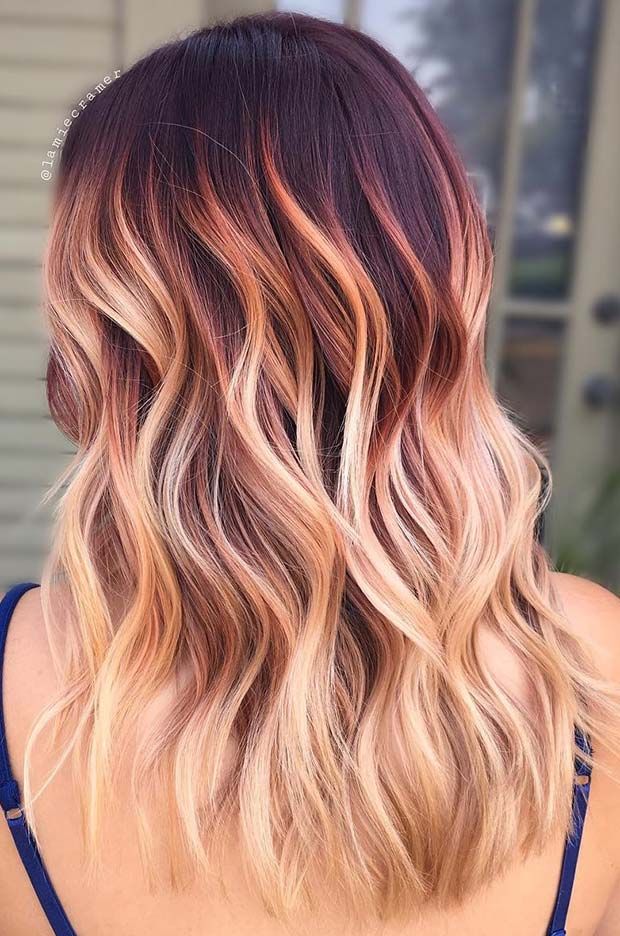 Burgundy Balayage Blonde, Hair Color Ideas For Long Brown Hair, Blonde And Red Balayage On Brown Hair, Fall Hair Colors For Light Brown Hair, Burgundy Bayalage Hair, Hair Color Ideas For Long Hair, Burgundy Hair With Blonde, Light Summer Hair Color Ideas, Medium Balayage