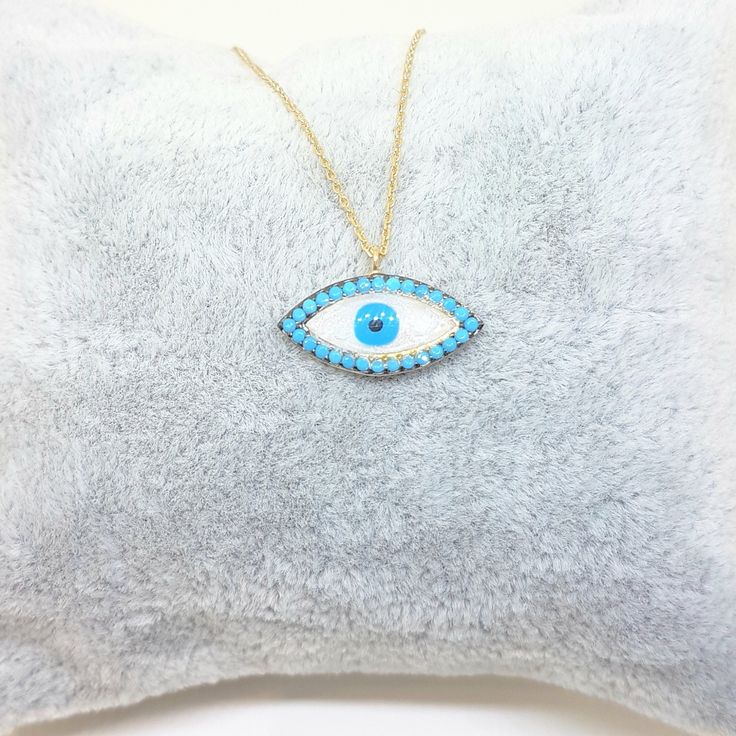 -The Lucky Evil Eye with Mother-of-pearl design style women jewelry pendant is made with high-quality 14K solid gold. (Evil Eyes are also called Turkish or Greek Evil Eye, Faith Protection and Nazar ) - We have listed many kind of evil eye jewelries. You can check out https://www.etsy.com/shop/LatikaJewelryShop - This dainty, delicate and trendy pendant necklace has been artfully designed for timeless yet modern millennial fashion. - This 14K solid gold pendant comes with a beautiful matching 14 14k Gold Turquoise Necklace For Gift, Blue Gemstone Jewelry For Celebration, Blue Birthstone Necklace In Gold Plated, Blue Spiritual Gold-plated Necklaces, Gold Turquoise Gemstone Necklace As Gift, Blue Gold Plated Necklaces As Gift, Blue Gold Plated Necklace As A Gift, 14k Gold Turquoise Birthstone Necklace, Fine Jewelry Turquoise Pendant Necklace Gift