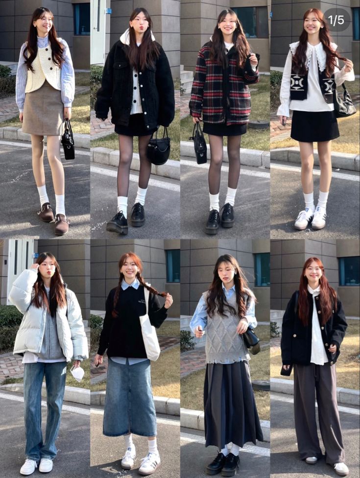 Korean Fall Outfits, Long Denim Skirt Outfits, How To Style A Denim Skirt, Skirt Outfits For Women, Denim Skirt Outfit Ideas, Uniqlo Women Outfit, Uniqlo Outfit, Long Skirt Winter, Korean Winter Outfits