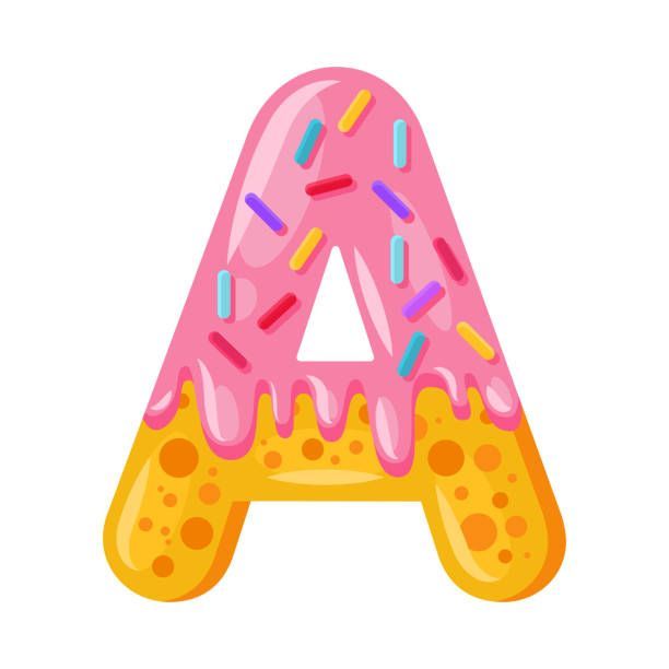 a pink donut with sprinkles is in the shape of an letter