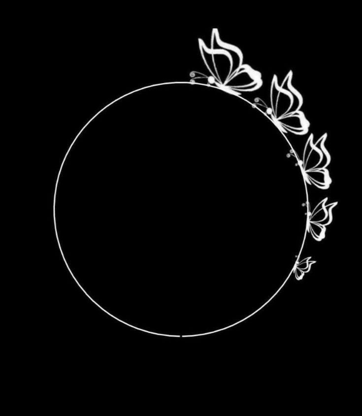 a black and white drawing of a circle with flowers on the side, in front of a dark background