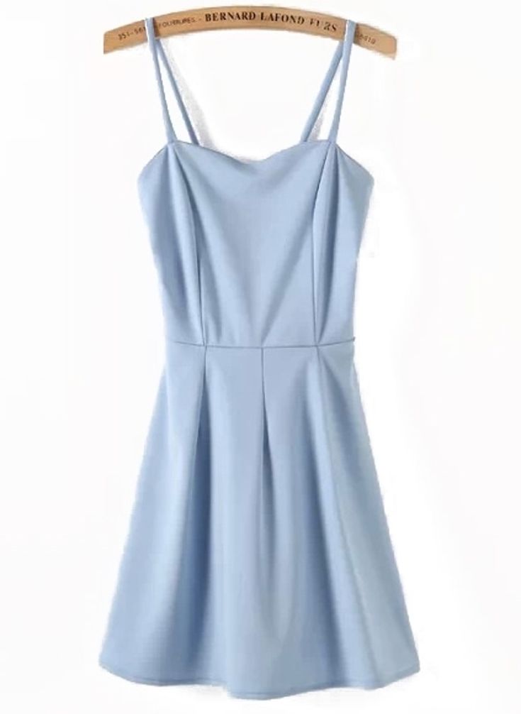 Light Blue Spaghetti Straps Skater Short Dress | SHEIN USA Light Blue Skater Dress, Black Dress Outfit Casual, Dress Shorts Outfit, Dress Tight, Blue Summer Dresses, Trendy Skirts, Trendy Dress, Short Dresses Casual, Blue Outfit