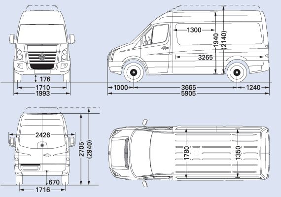 an image of the size and width of a van, with measurements for each vehicle