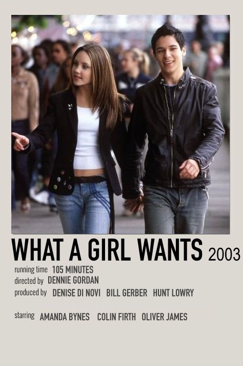 an advertisement for the movie what a girl wants, featuring two people walking down a street