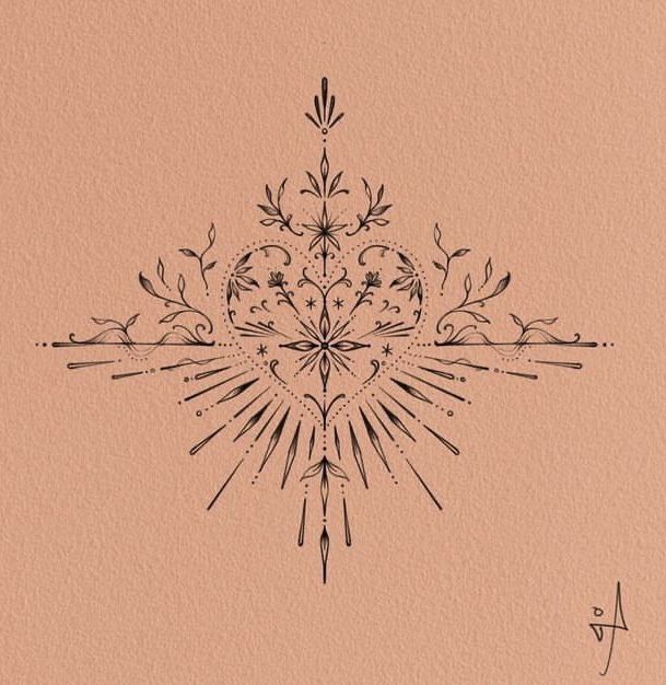 a drawing of a heart with an arrow in the middle and flowers on it's side