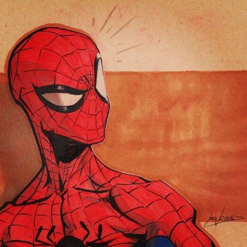 a drawing of a spider man sitting on a chair