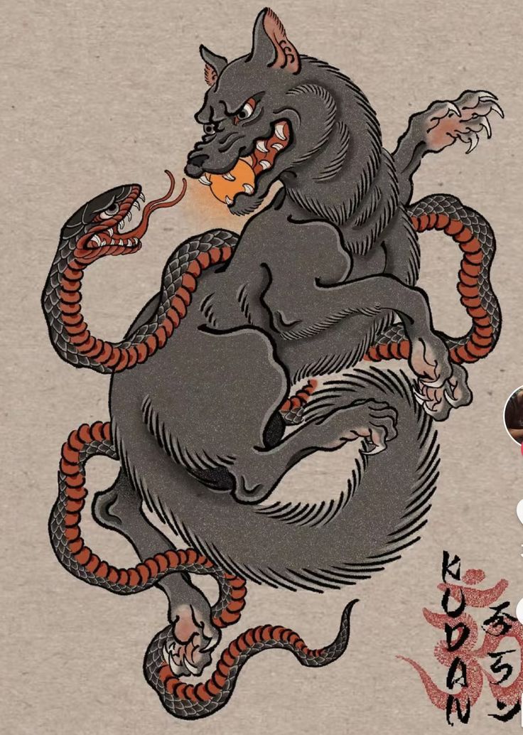 an image of a rat on the back of a dragon with its tail wrapped around it's neck