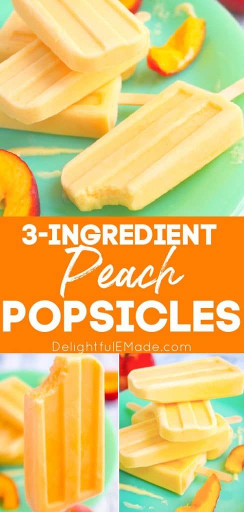 3 ingredient peach popsicles on a green plate