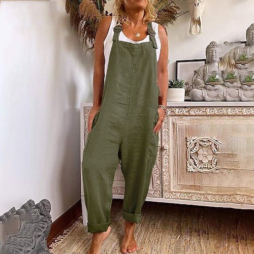 Season:Spring   Fall,Summer; Fabric:Faux Linen; Gender:Women's; Style:Fashion; Elasticity:Inelastic; Occasion:Casual,Weekend; Details:Without Lining; Fit Type:Regular Fit; Function:Comfort; Waistline:Mid Waist; Pattern:Plain; Design:Side Pockets; Special Size:Normal; Pants Type:Pants Trousers,Jumpsuit,Rompers; Front page:FF; Listing Date:03/15/2022; Production mode:External procurement; Hips:; Length:; Waist:; Fit US Size:null; Fit UK Size:null; Fit EU Size:null; Pants Length:Full Length Estilo Hipster, Utility Romper, Linen Overalls, Womens Jumpsuits Casual, Comfy Jumpsuits, Jumpsuit Casual, Pocket Jumpsuit, Suspenders For Women, Overall Jumpsuit