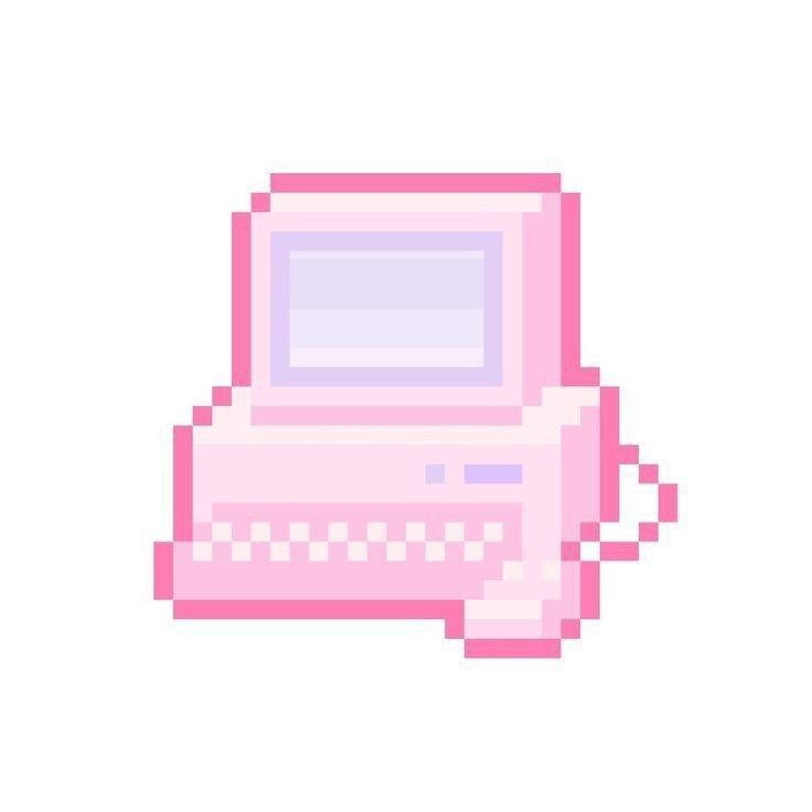 an old computer that is pink in color