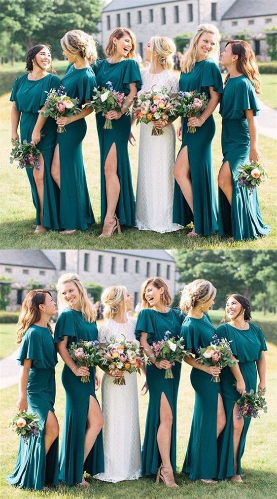 Teal Bridesmaid Dress With Sleeve Bridesmaid Dress With Sleeve, Teal Bridesmaid Dresses Long, Teal Dress For Wedding, Teal Bridesmaid Dress, Teal Blue Weddings, Teal Bridesmaid, Ruffles Sleeves, Dress With Sleeve, Turquoise Bridesmaid Dresses