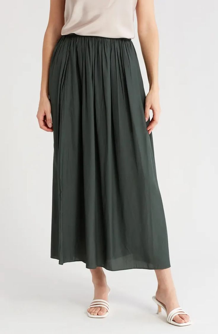 T Tahari Everyday Pull-On Skirt | Nordstromrack Spring Breezy Gathered Maxi Skirt, Spring Flowy Skirt With Elastic Waistband, Flowy Rayon Beach Skirt, Breezy Tiered Skirt, Chic Flowy Full Skirt Bottoms, Summer Relaxed Fit Rayon Maxi Skirt, Relaxed Rayon Skirt For Vacation, Relaxed Maxi Skirt With Elastic Waistband For Vacation, Breezy Flowy Maxi Skirt With Elastic Waistband