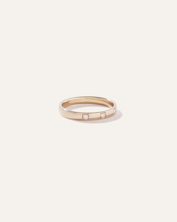 A modern twist on a classic. Our 14K Gold Diamond 3 Stone Inlay Band is certainly special enough to wear as your wedding ring. But the affordable price means it can also be a just-because-I-deserve-it present. Either way, the timeless style ensures you can wear it every day.  | Quince | Women's 14K Gold Diamond 3 Stone Inlay Band Rings in Yellow Gold, Size 7 Stone Inlay, Diamond Clarity, Quince, Timeless Style, Prong Setting, Wedding Band, Wedding Ring, Band Rings, Natural Diamonds