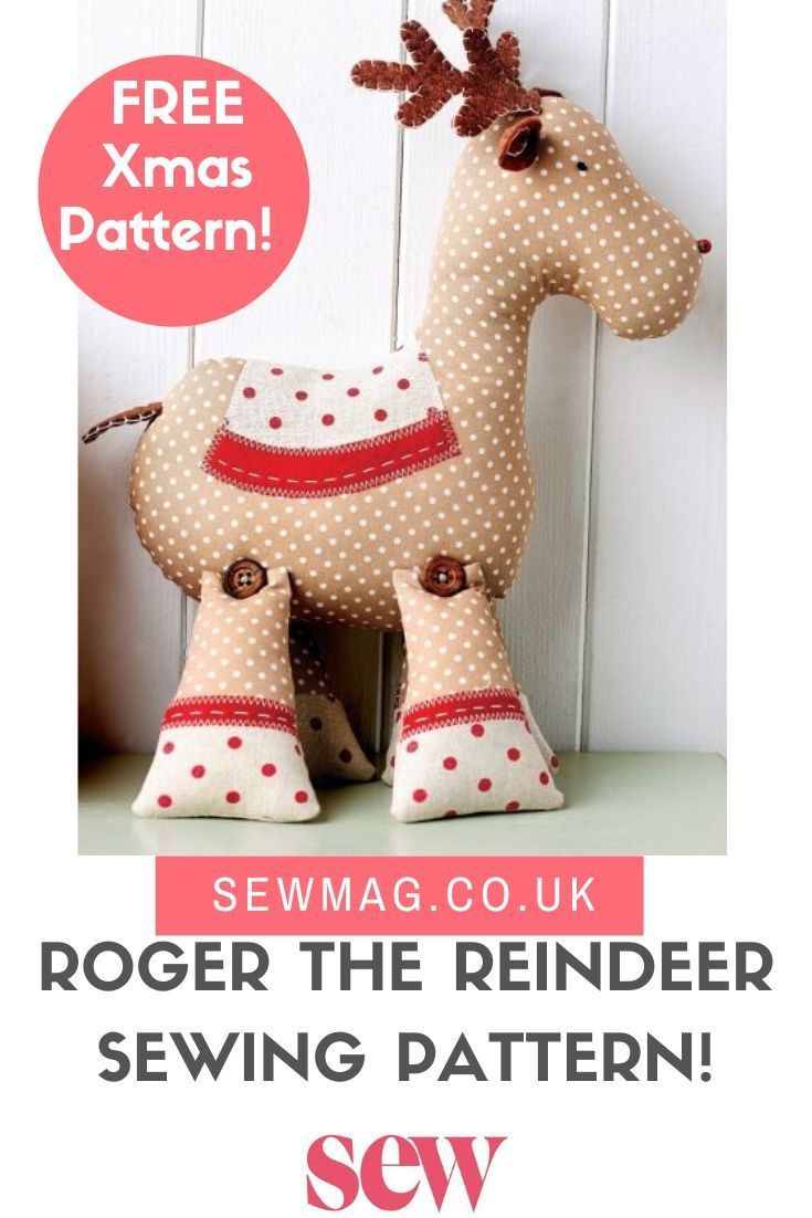 a sewing pattern for a stuffed reindeer with polka dots on it's head and legs