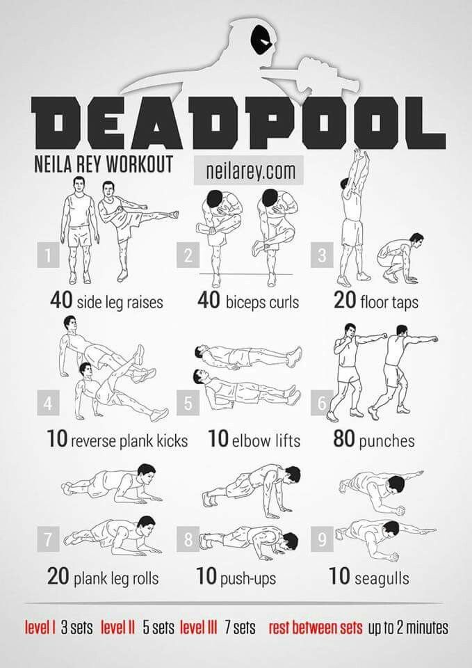 the dead pool workout poster shows how to do it in less than 10 minutes, with instructions