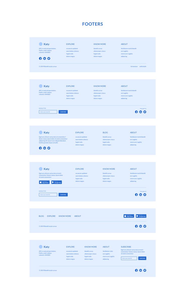 the website page for footers is shown in blue and white