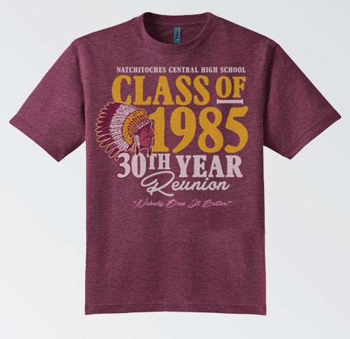 a maroon shirt with an image of a turkey and the words class of 1985 on it