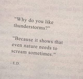 a piece of paper with an image of a bird sitting on top of it and the words, why do you like thunderstorms? because it shows that even nature needs to scream sometimes