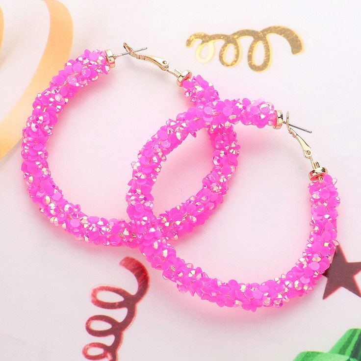 Neon Pink Beaded Fun Fashion Hoop Earrings | 2.5 Colorful Beads Hoop Earrings, Trendy Hoop Beaded Earrings For Pierced Ears, Colorful Beaded Hoop Earrings For Party, Trendy Colorful Beaded Hoop Earrings For Parties, Small Hoop Beaded Earrings For Party, Party Small Hoop Beaded Earrings, Pink Hoop Beaded Earrings, Party Hoop Beaded Earrings, Trendy Beaded Hoop Earrings