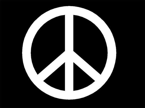 a white peace sign on a black background