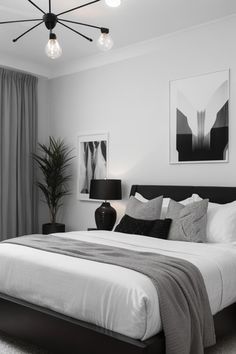 #BEAUTY, #RELATIONSHIPS #Fashion #Animals #Outfits #Winter Outfits #Animals White Bedroom Black Accessories, Black Bed In White Room, Black And White Bedroom Inspirations, Simple Room Setup, Bedroom White Headboard, Bedroom Ideas White Walls, White Bedding Bedroom, Bedroom With Black Furniture, Black Furniture Bedroom