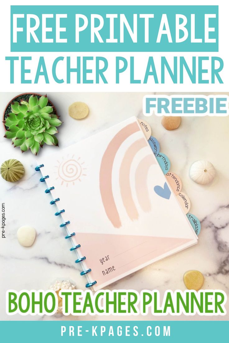 the free printable teacher planner is on top of a marble table