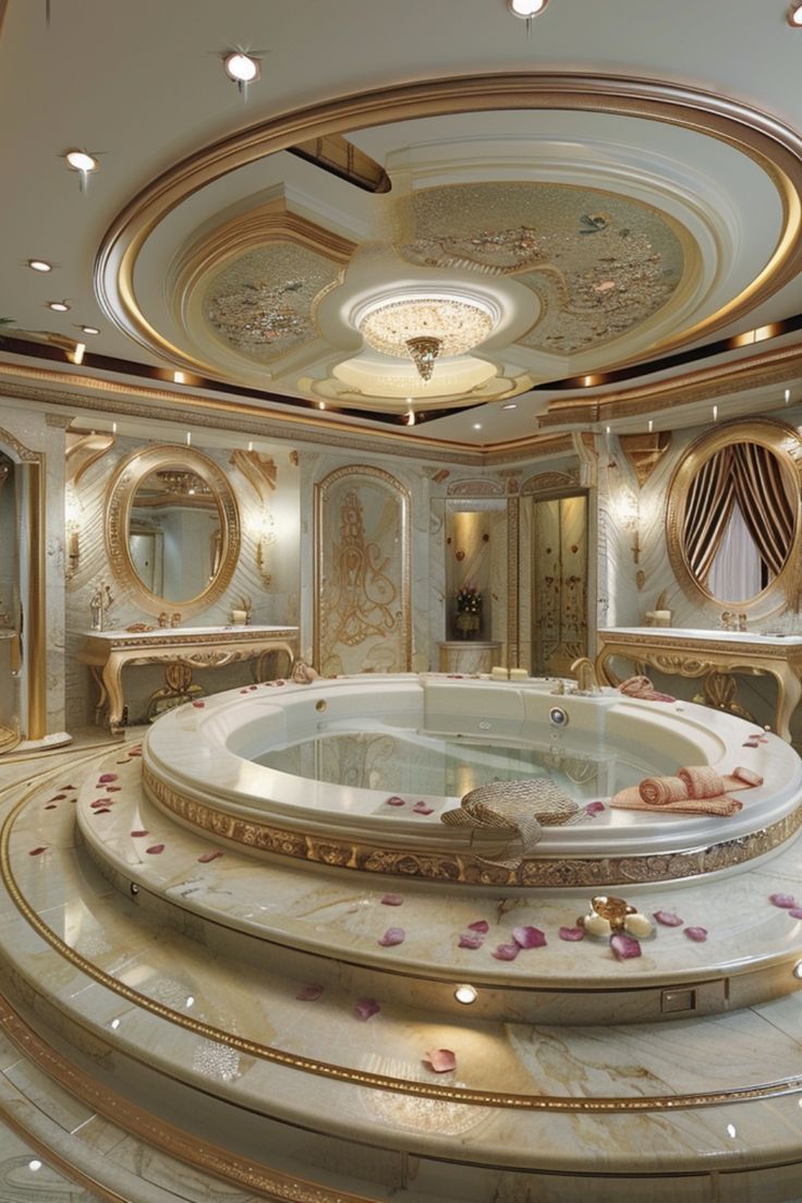 a fancy bathroom with a jacuzzi tub in the middle