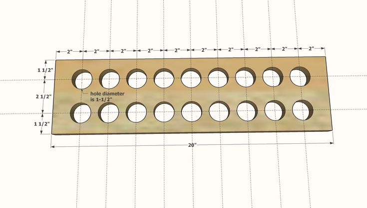 a drawing of a wooden board with eight holes in the middle and six circles on each side