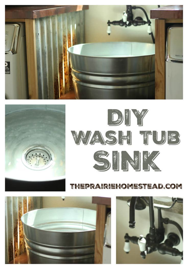 this is a collage of photos with the words diy wash tub sink