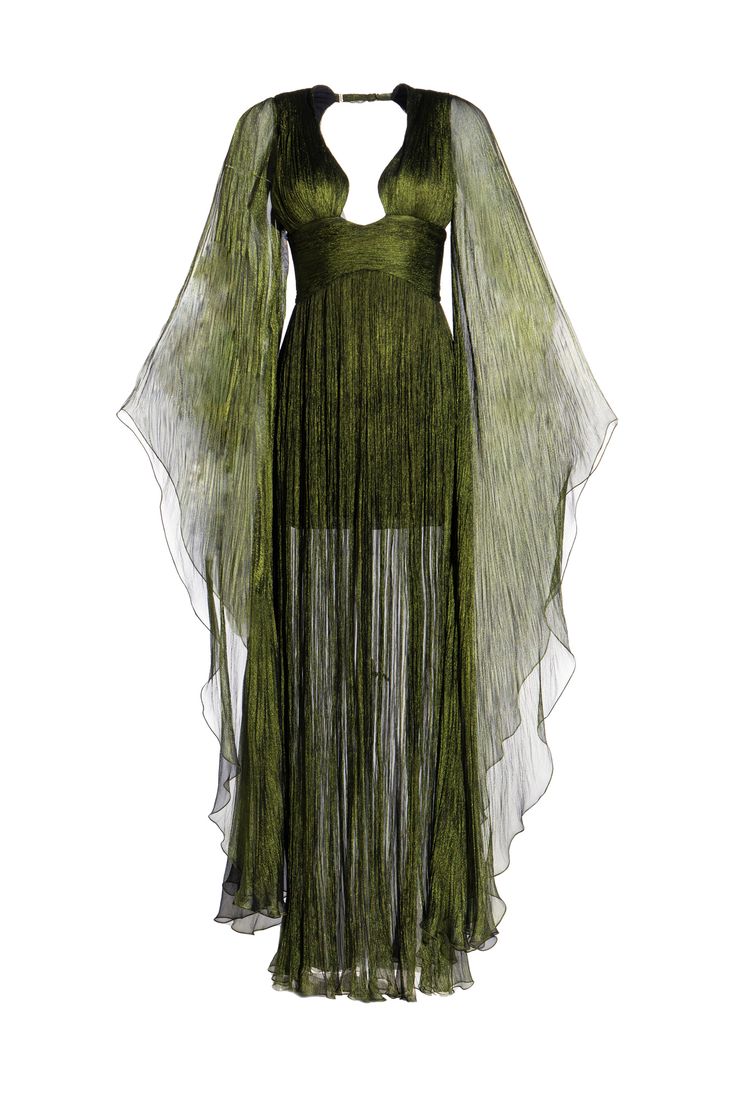 Ellie Maria Lucia Hohan, Cape Gown, Green Gown, Goddess Dress, Cape Sleeves, Scalloped Trim, Style Maxi Dress, Designer Gowns, Flowy Dress