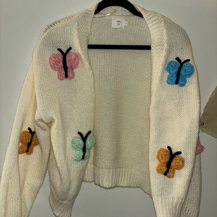 Brand New Sweater With All Tags Attached. Size Xs Not Small Butterfly Sweater, New Sweater, Colorful Sweaters, Ivy, Sweaters & Cardigans, Cardigans, Color White, Sweaters For Women, Cute Outfits