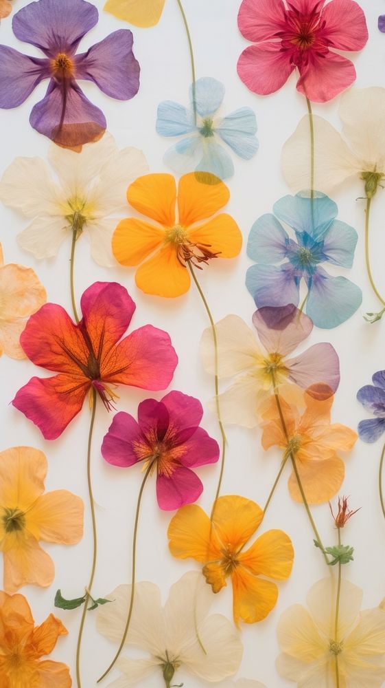 multicolored flowers are arranged on a white surface