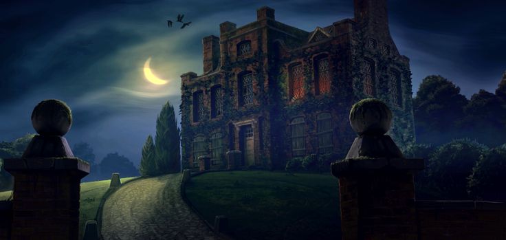 an image of a castle at night with the moon in the sky