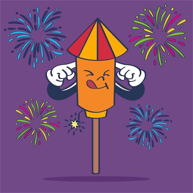 a cartoon character is holding his head while fireworks go off in the sky behind him