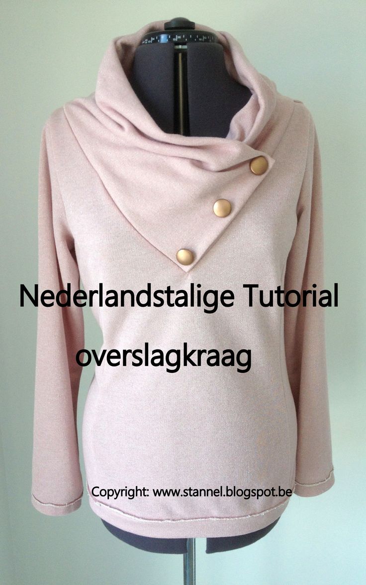 a pink sweater with gold buttons is on a mannequin headdress and has the words nedendanstalge tutorial overslagkraagg