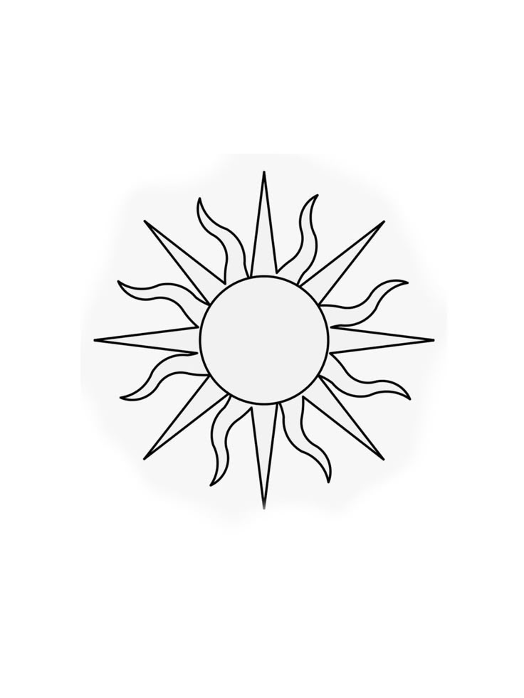 a black and white drawing of a sun