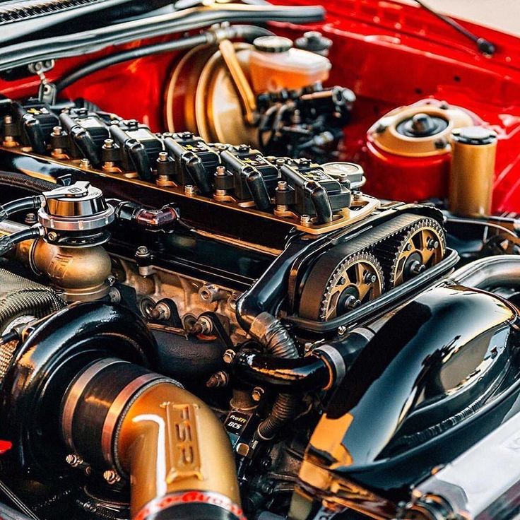 the engine compartment of an old model car