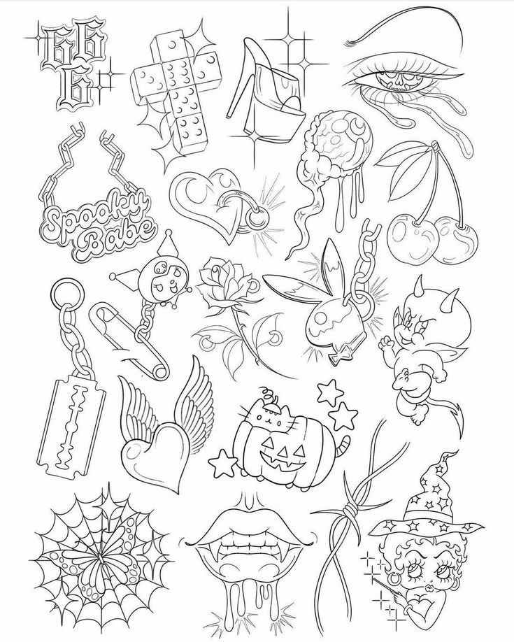 a coloring page with lots of different things on it