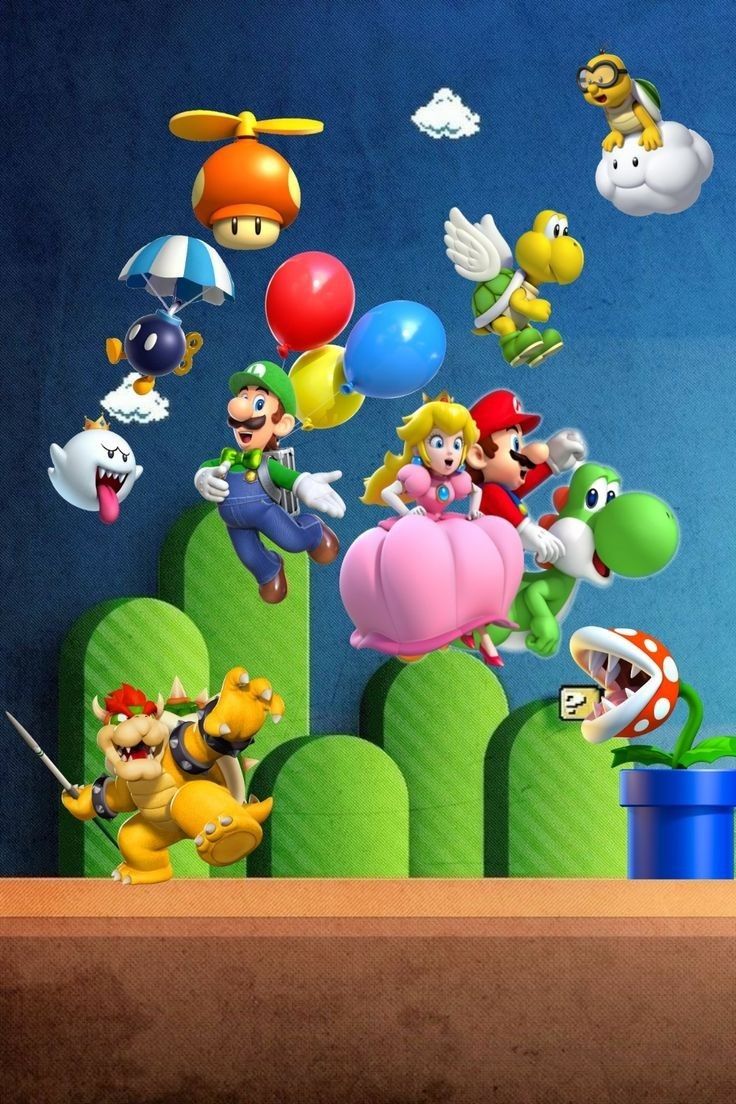 the nintendo wii game is being played in front of an image of mario and friends