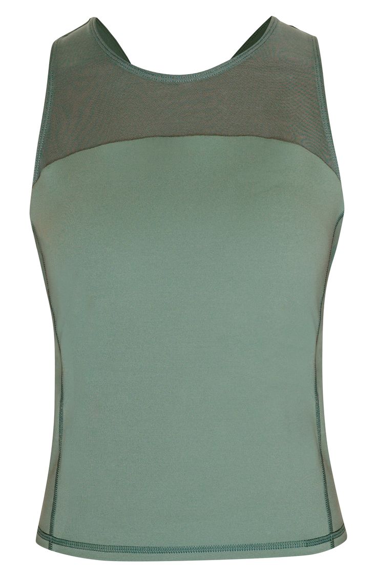 A built-in sports bra provides added support to this sweat-wicking mesh-yoke tank designed with cross-back straps and quick-drying abilities. 19" length (size Medium) Jewel neck Fixed straps Built-in bra Moisture-wicking fabric engineered for dryness and comfort 62% polyamide, 38% elastane Machine wash, dry flat Imported Nylon Stretch Tank Top For Training, Racerback Sports Bra With Mesh Back For Pilates, Mesh Back Racerback Sports Bra For Pilates, Summer Workout Nylon Sports Bra, High Stretch Racerback Tank Top With Mesh Back, Stretch Racerback Tank Top With Mesh Back, Stretch Mesh Back Tank Top For Sportswear, Stretch Tank Top With Mesh Back For Yoga, Supportive Mesh Back Sports Bra