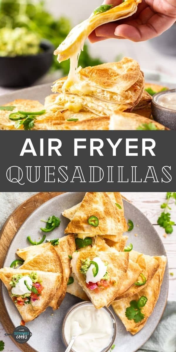 air fryer quesadillas on a plate with ranch dressing