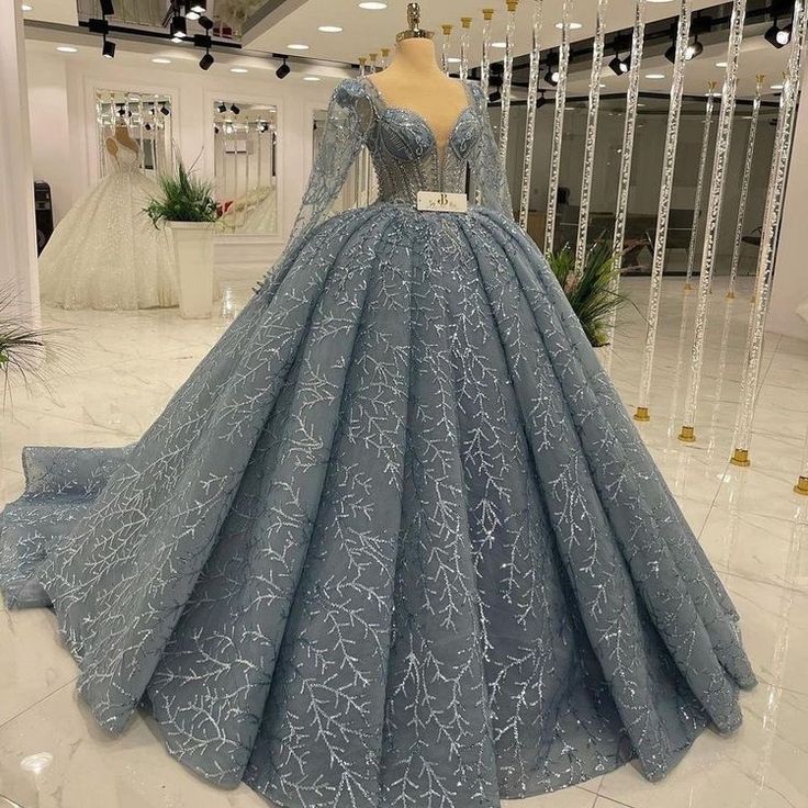 Blue Ball Gown Wedding Dress, Ball Gown Aesthetic, Gown Aesthetic, Blue Ball Gown, Engagement Gowns, Dinner Gowns, Indian Wedding Gowns, Wedding Lehenga Designs, Blue Ball Gowns